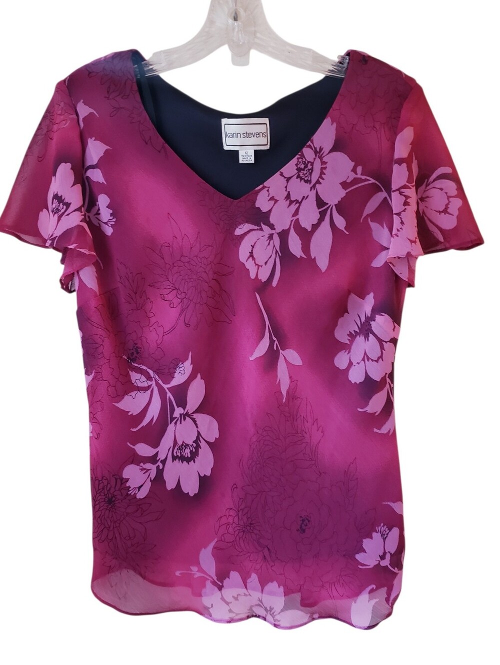 Karin Stevens Magenta Pink Floral Print Top